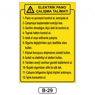 Elektrik Panosu Çalışma Talimatı Levhası