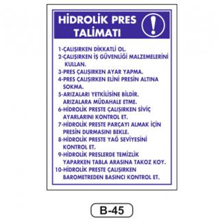 Hidrolik Pres Talimatı Levhası