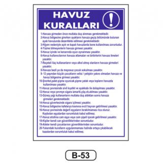 Havuz Kuralları Talimatı Levhası