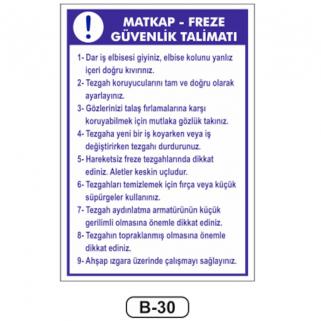 Matkap Freze Güvenlik Talimatı Levhası