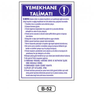 Yemekhane Talimatı Levhası